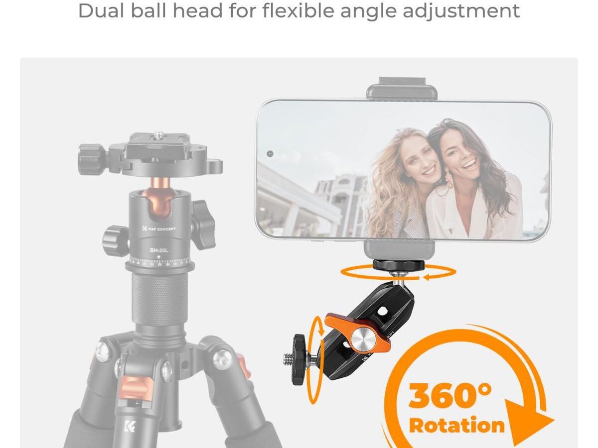 Alternative view of K&F Concept MS48 Magic Arm with Double Ballheads 1/4" Screw (KF31.137)