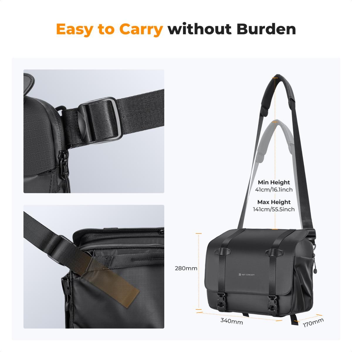 K&F Concept KF13.163 Τσάντα Φωτογραφικής Μηχανής Sling 10L Crossbody-Shoulder Camera Bag Urban Wander 10 (Μαύρο) - Image 5