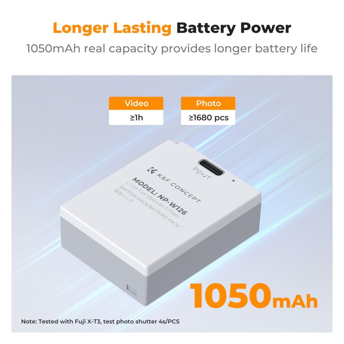 K&F Concept NP-W126/W126S 1050mAh με Γρήγορη Φόρτιση Type-C, Συμβατό με Fujifilm (KF28.0048) - Image 2