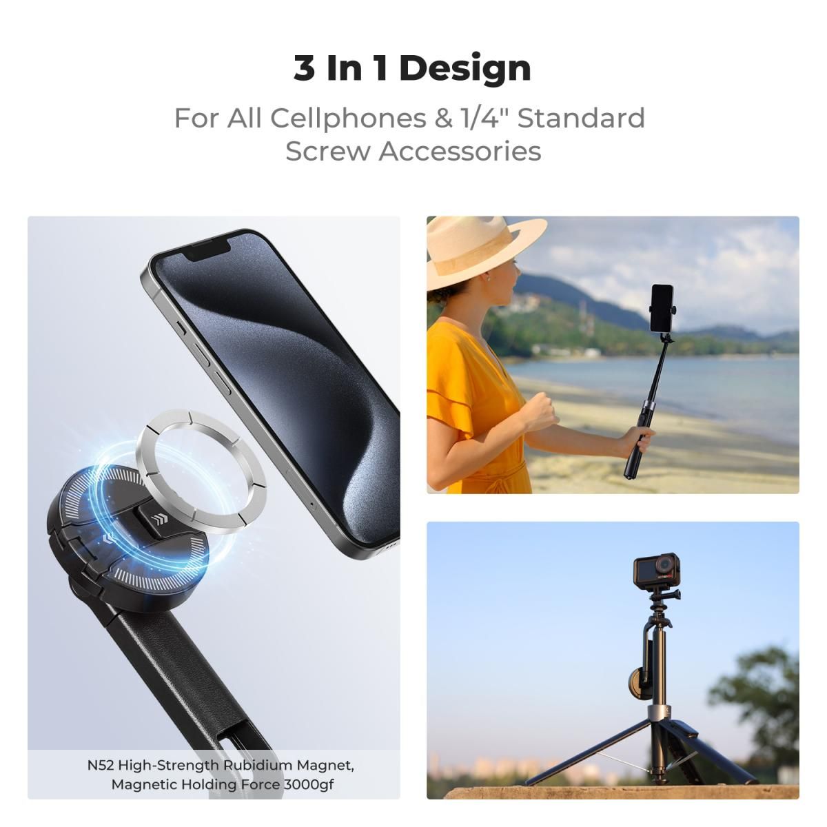 K&F Concept MS52 Magnetic Selfie Stick Τρίποδο με Τηλεχειριστήριο (KF15.0015) - Image 2