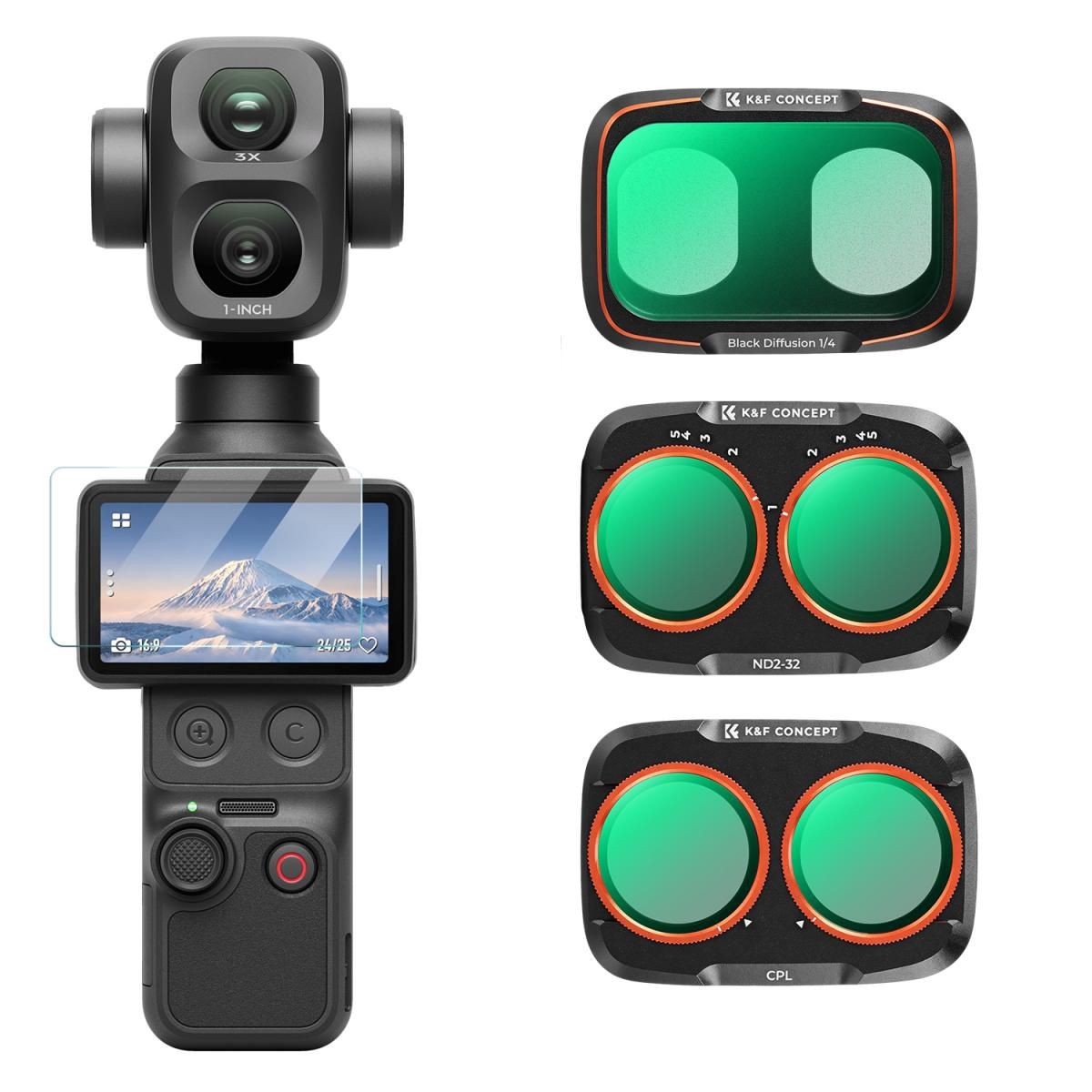 K&F Concept CPL+ Black Diffusion 1/4 + ND2-32 Filter Set for Osmo Pocket 4P και Xtra Muse 2 Pro (KF0103.9902.0120)