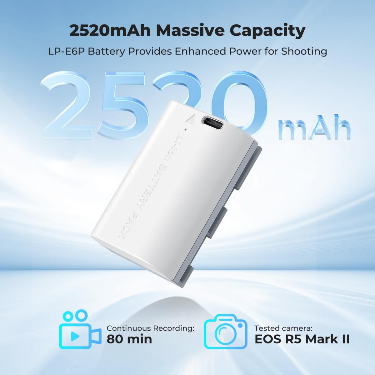 K&F Concept Μπαταρία LP-E6P 2520mAh USB-C για Canon EOS R6 Mark III και Άλλες Canon (KF28.0131) - Image 2