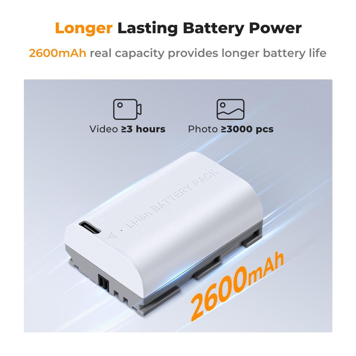 K&F Concept Σετ 2 Μπαταριών LP-E6NH 2600mAh με Φόρτιση USB-C για Canon (KF28.0033S1) - Image 2