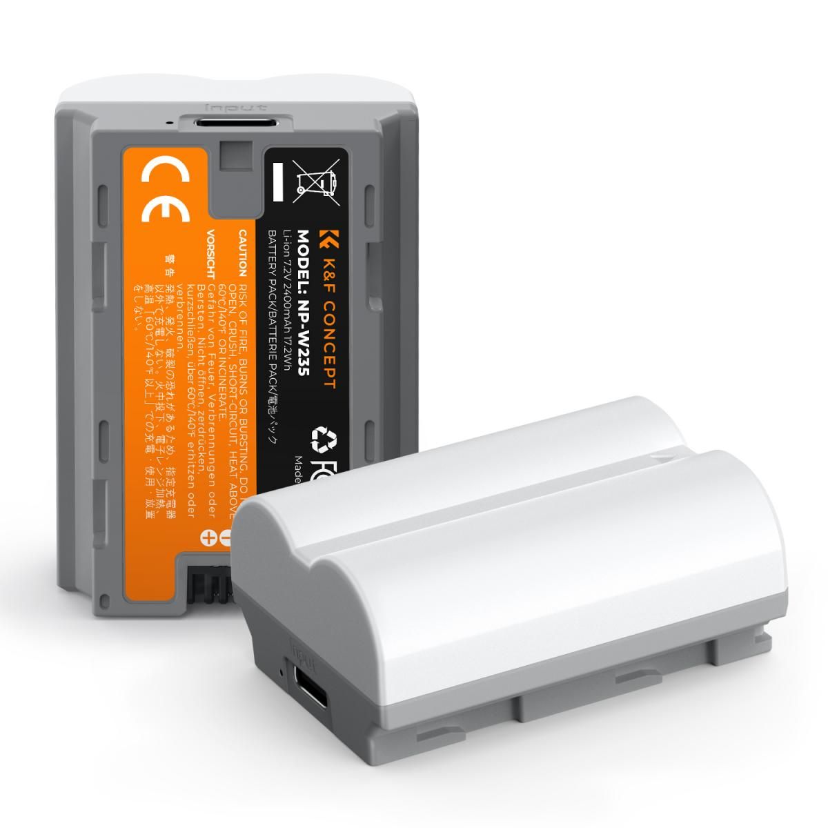 K&F Concept Σετ 2 Μπαταριών NP-W235 2400mAh με Ταχεία Φόρτιση USB-C για Fujifilm X-T5 (KF28.0025S1)