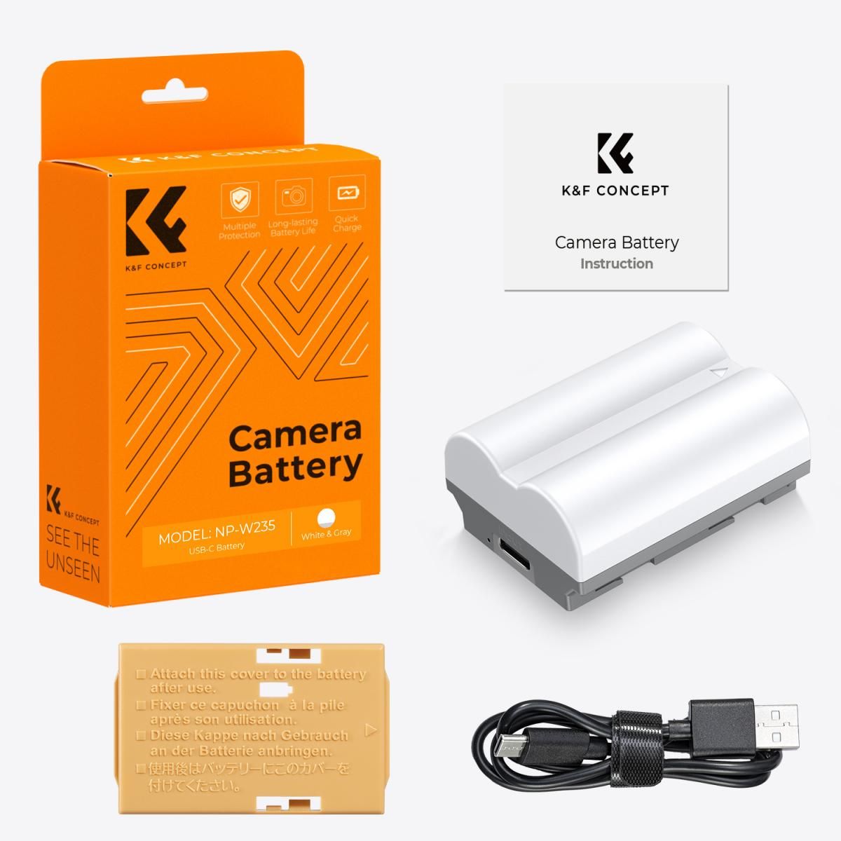 K&F Concept Σετ 2 Μπαταριών NP-W235 2400mAh με Ταχεία Φόρτιση USB-C για Fujifilm X-T5 (KF28.0025S1) - Image 2
