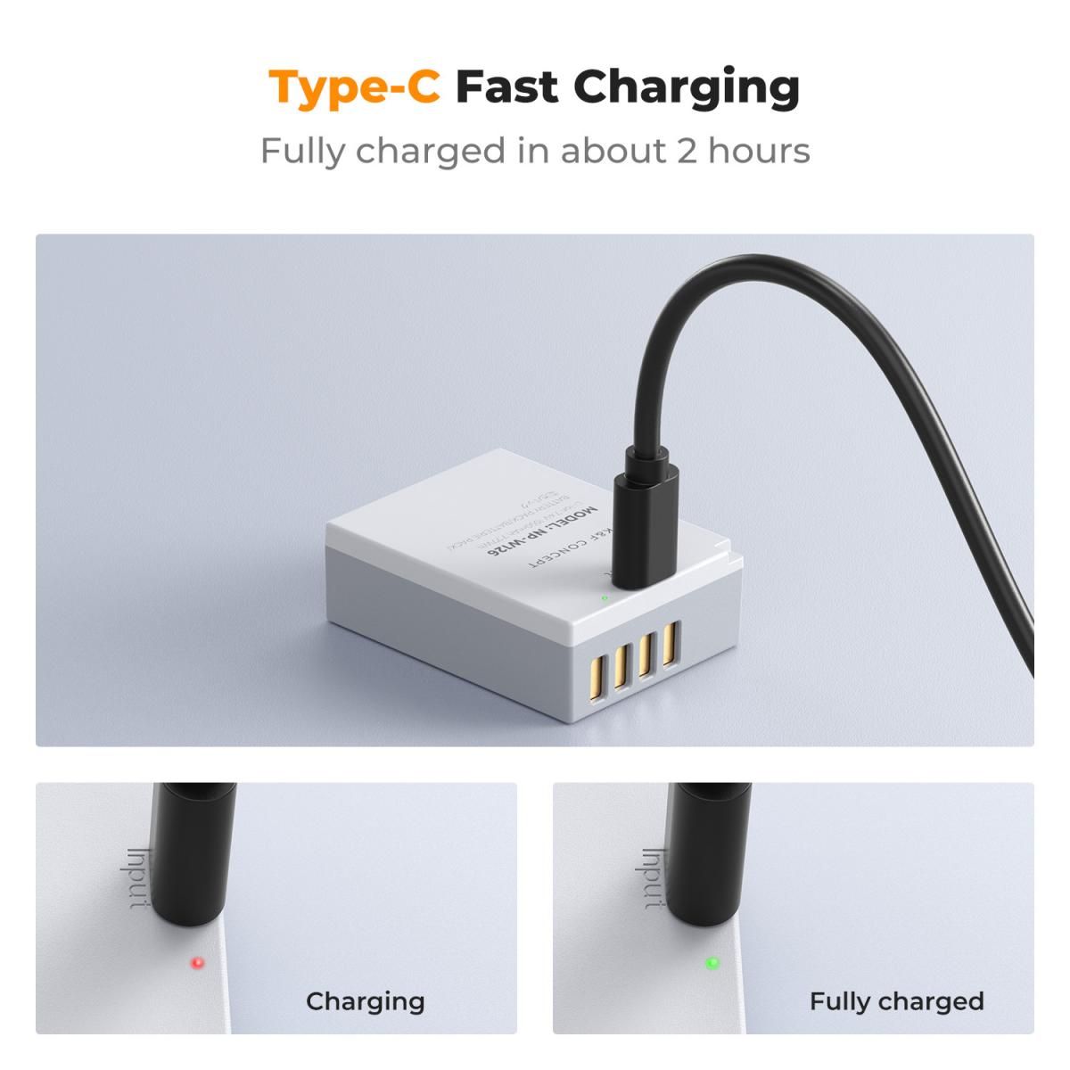 K&F Concept Σετ 2 Μπαταριών NP-W126S με Φόρτιση USB-C για Fujifilm X-T30 III και Άλλες Fujifilm (KF28.0048S1) - Image 3