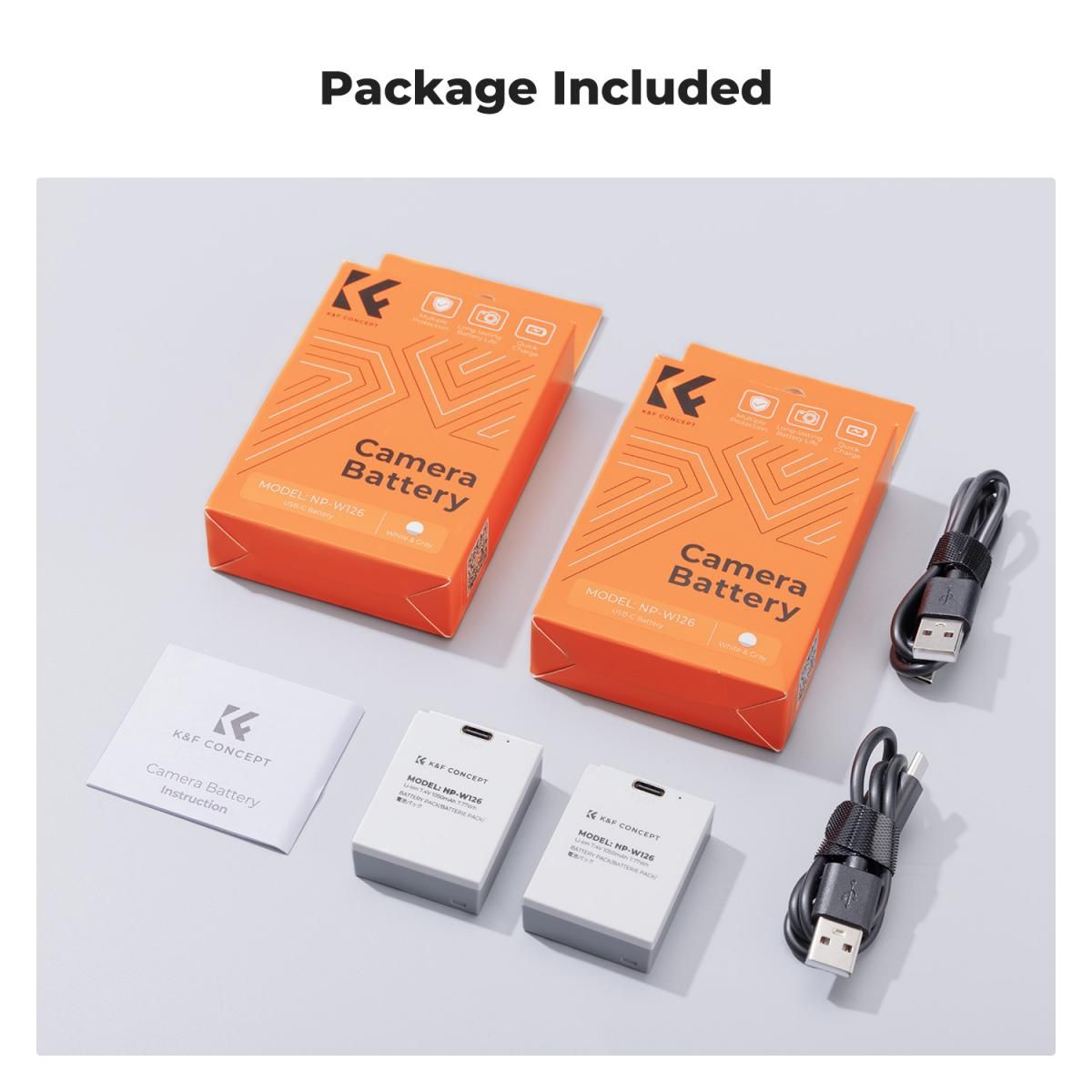 K&F Concept Σετ 2 Μπαταριών NP-W126S με Φόρτιση USB-C για Fujifilm X-T30 III και Άλλες Fujifilm (KF28.0048S1) - Image 4